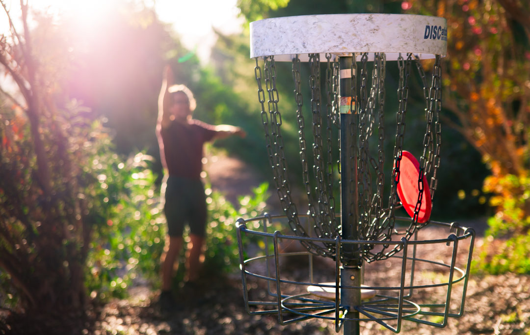 Midway disk golf throw.