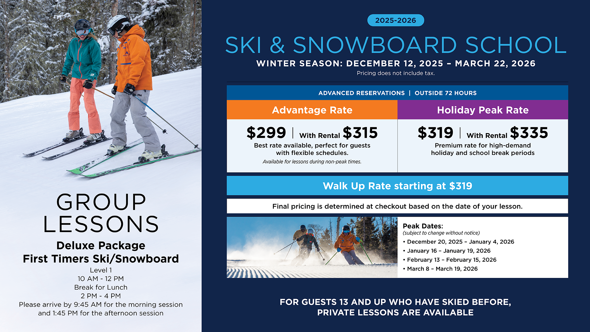 Adult Group Lesson Price Chart